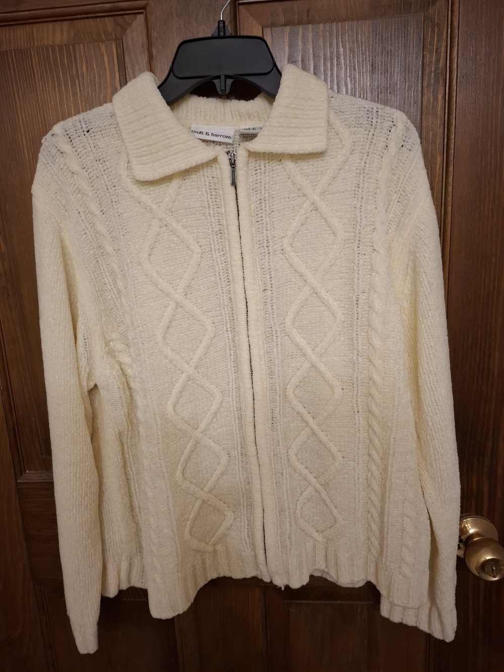 croft & barrow Cream Cable-Knit Zip Cardigan with Folded Collar